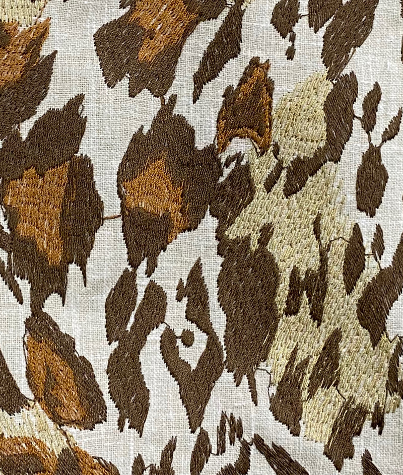 NEW Prince Stanley Novelty Embroidered Leopard Decorating Fabric in Cream and Brown - Fancy Styles Fabric Pierre Frey Lee Jofa Brunschwig & Fils