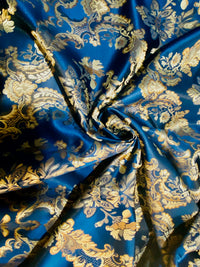 NEW Prince Lucas Designer Satin Damask Brocade Upholstery Drapery Peacock Blue Fabric - Fancy Styles Fabric Pierre Frey Lee Jofa Brunschwig & Fils