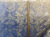 NEW! Queen Renee Designer Burnout Antique Inspired Velvet Fabric Eggshell Blue And Gold IF - Fancy Styles Fabric Pierre Frey Lee Jofa Brunschwig & Fils