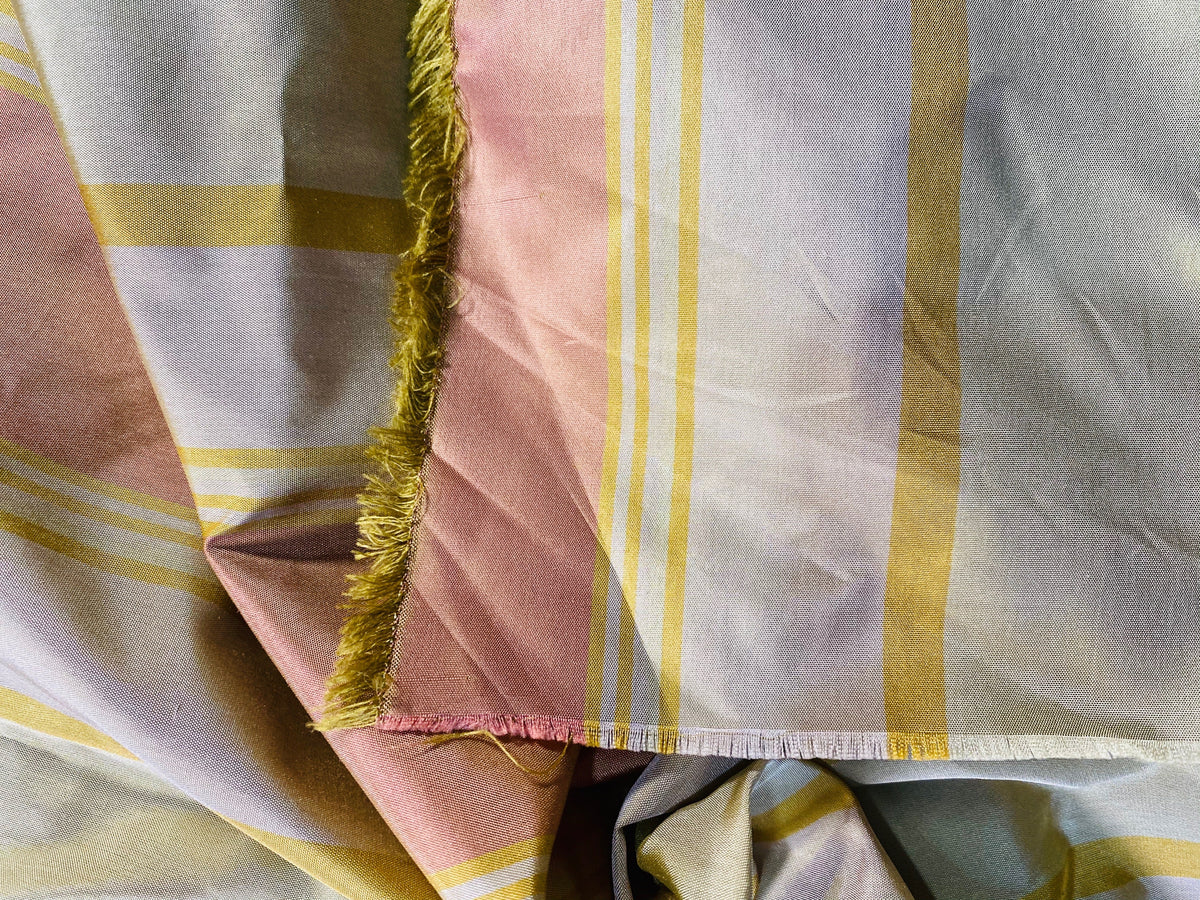 NEW Lady Matilda 100% Silk Taffeta Striped Fabric in Muted Red, Mustard Yellow, and White - Fancy Styles Fabric Pierre Frey Lee Jofa Brunschwig & Fils