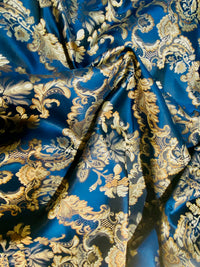 NEW Prince Lucas Designer Satin Damask Brocade Upholstery Drapery Peacock Blue Fabric - Fancy Styles Fabric Pierre Frey Lee Jofa Brunschwig & Fils