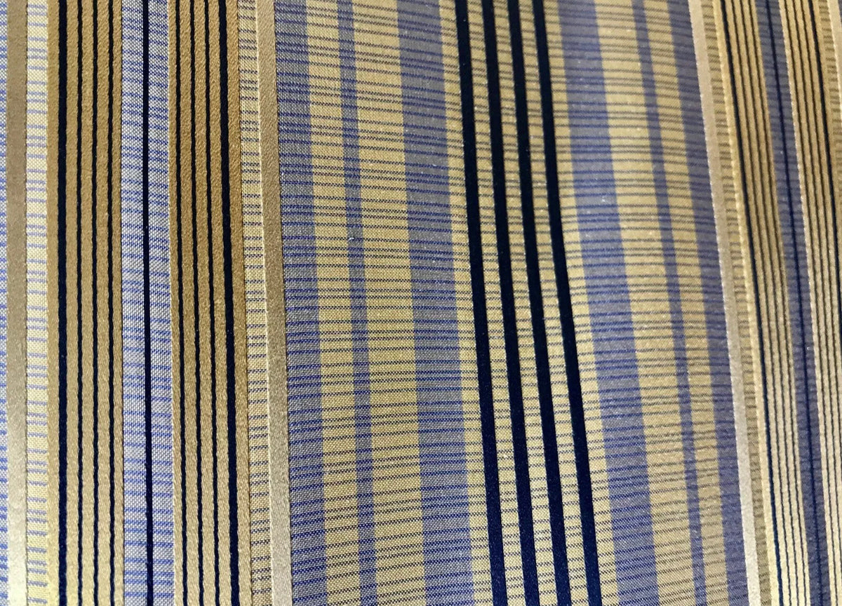 DEAL! Count Levi 100% Silk Taffeta Ribbon Striped Blue and Gold Fabric - Fancy Styles Fabric Pierre Frey Lee Jofa Brunschwig & Fils