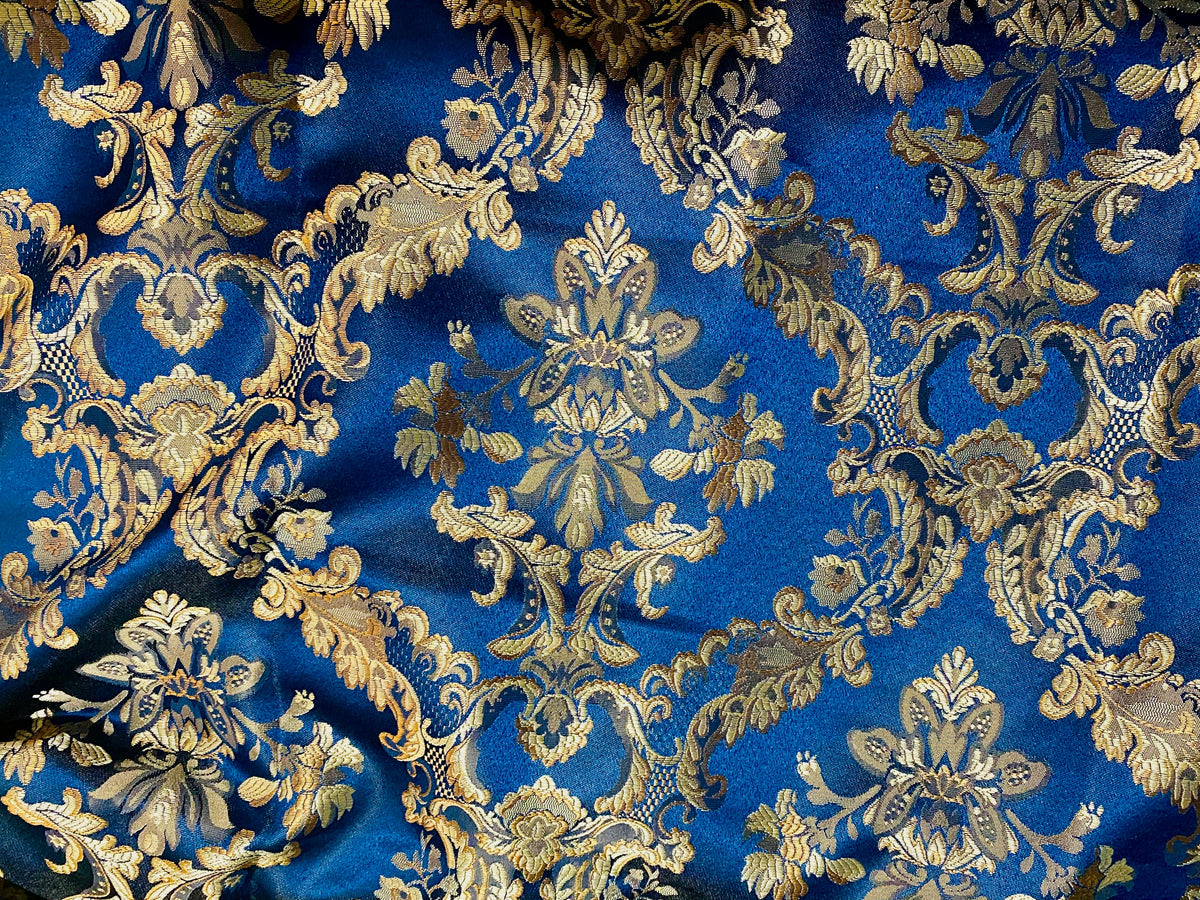 NEW Prince Lucas Designer Satin Damask Brocade Upholstery Drapery Peacock Blue Fabric - Fancy Styles Fabric Pierre Frey Lee Jofa Brunschwig & Fils
