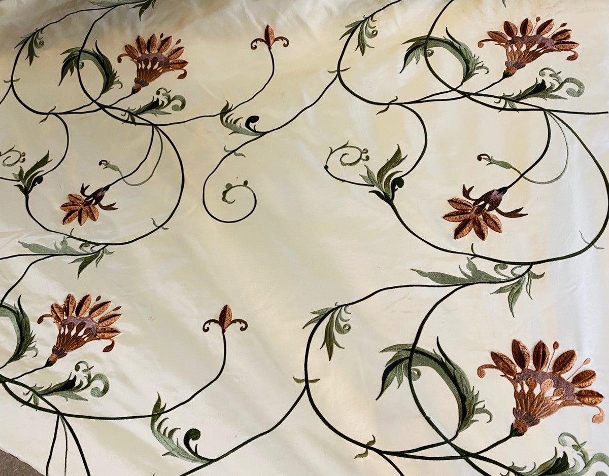 NEW Countess Manon 100% Silk Taffeta in Cream with Floral Embroidered Fabric - Fancy Styles Fabric Pierre Frey Lee Jofa Brunschwig & Fils
