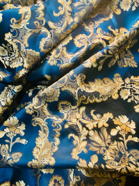 NEW Prince Lucas Designer Satin Damask Brocade Upholstery Drapery Peacock Blue Fabric - Fancy Styles Fabric Pierre Frey Lee Jofa Brunschwig & Fils