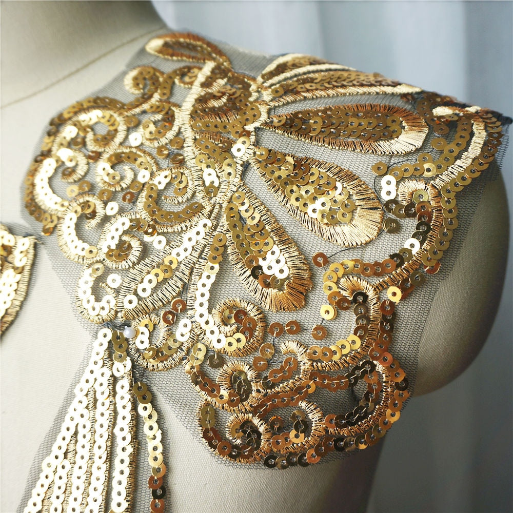 THE ROMAN Golden Sequin Applique - Fancy Styles Fabric Pierre Frey Lee Jofa Brunschwig & Fils