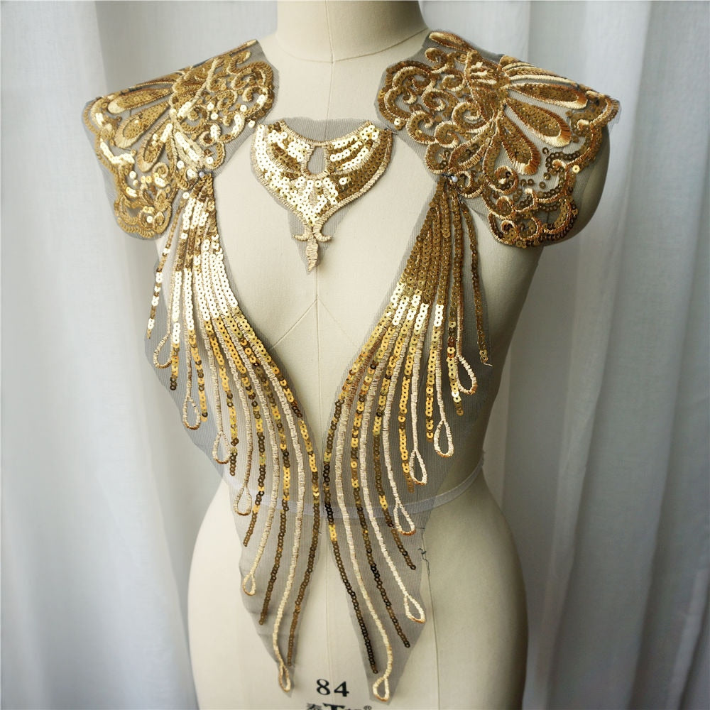 THE ROMAN Golden Sequin Applique - Fancy Styles Fabric Pierre Frey Lee Jofa Brunschwig & Fils