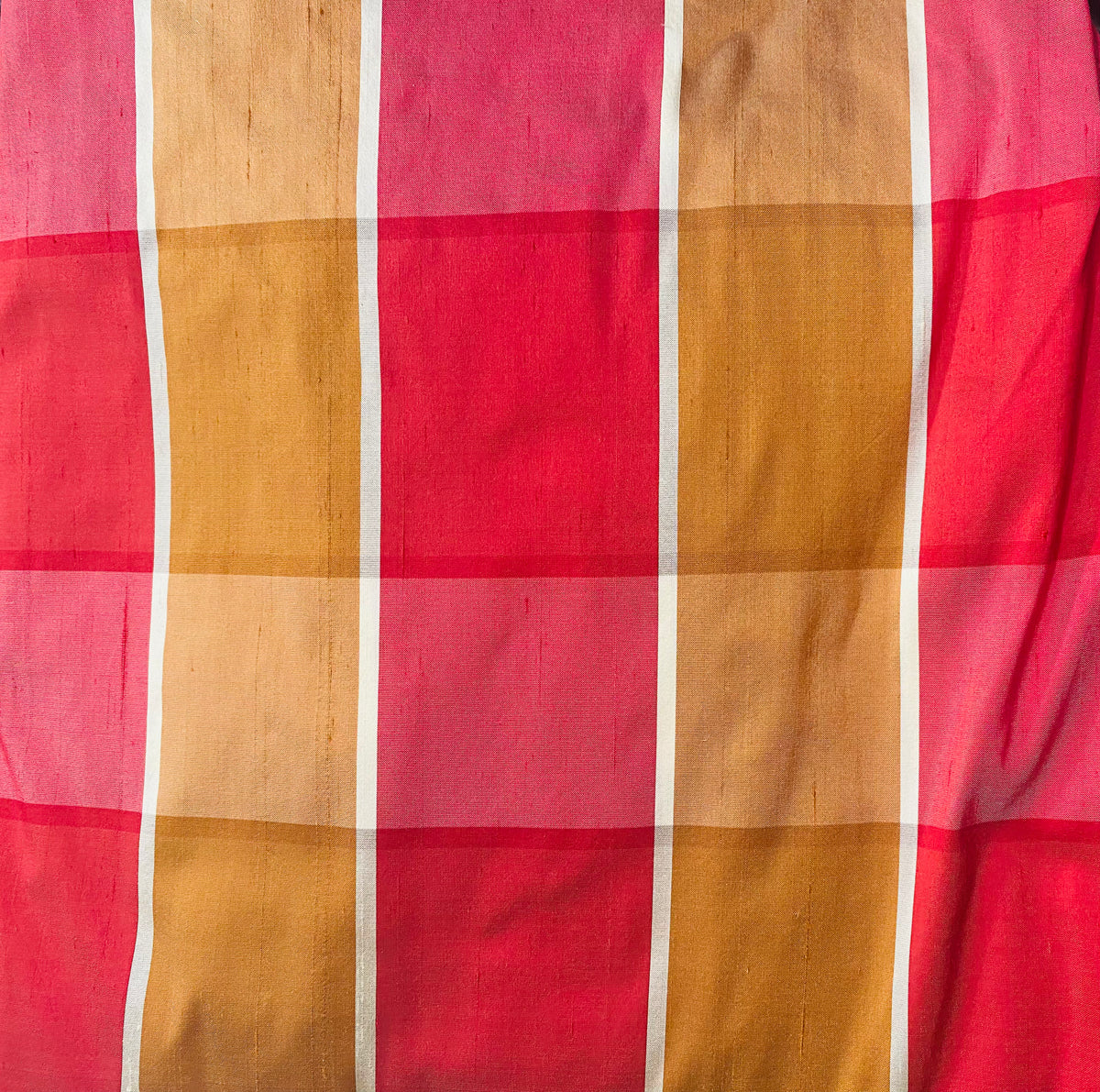 NEW Duchess Durango 100% Silk Dupioni Copper and Raspberry Plaid Tartan Fabric - Fancy Styles Fabric Pierre Frey Lee Jofa Brunschwig & Fils