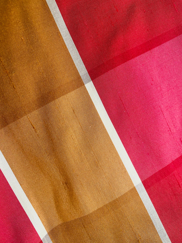 NEW Duchess Durango 100% Silk Dupioni Copper and Raspberry Plaid Tartan Fabric - Fancy Styles Fabric Pierre Frey Lee Jofa Brunschwig & Fils