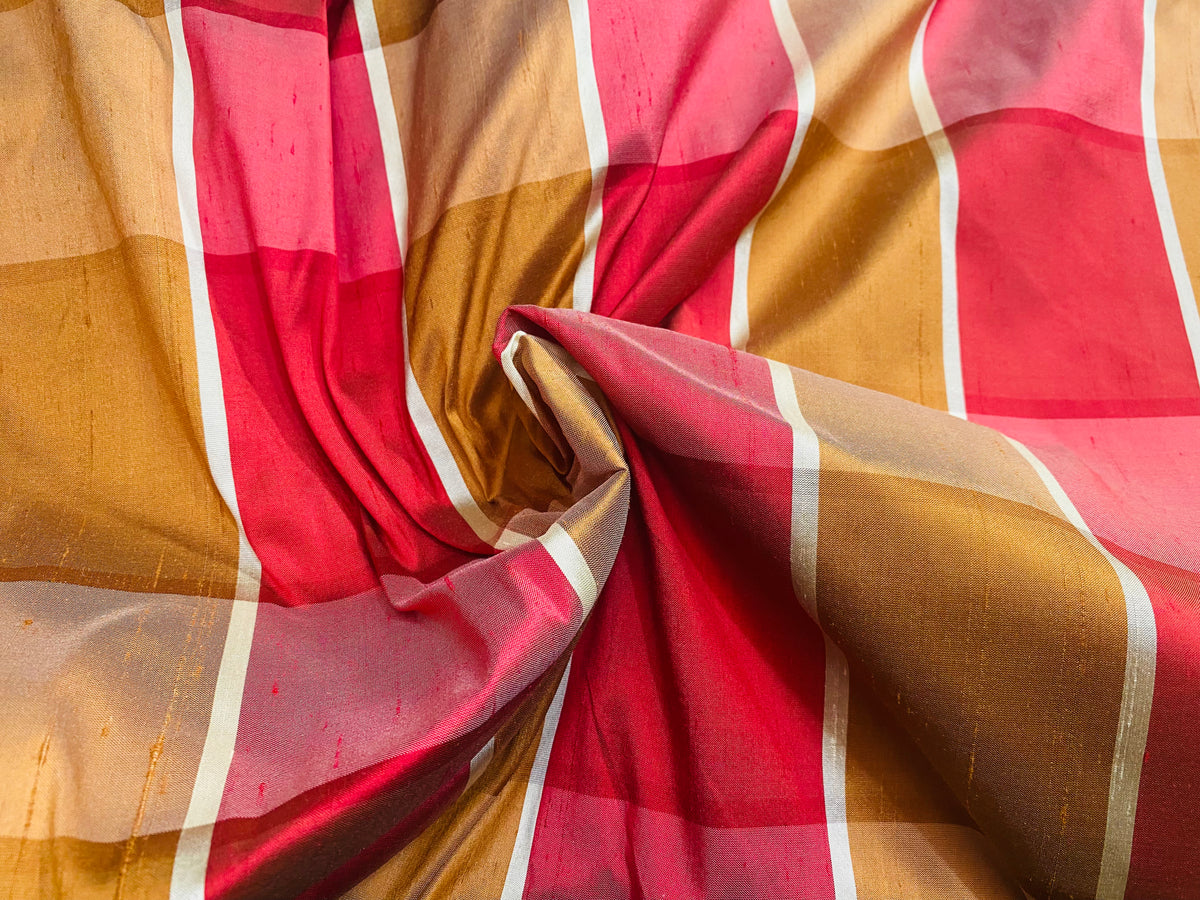 NEW Duchess Durango 100% Silk Dupioni Copper and Raspberry Plaid Tartan Fabric - Fancy Styles Fabric Pierre Frey Lee Jofa Brunschwig & Fils