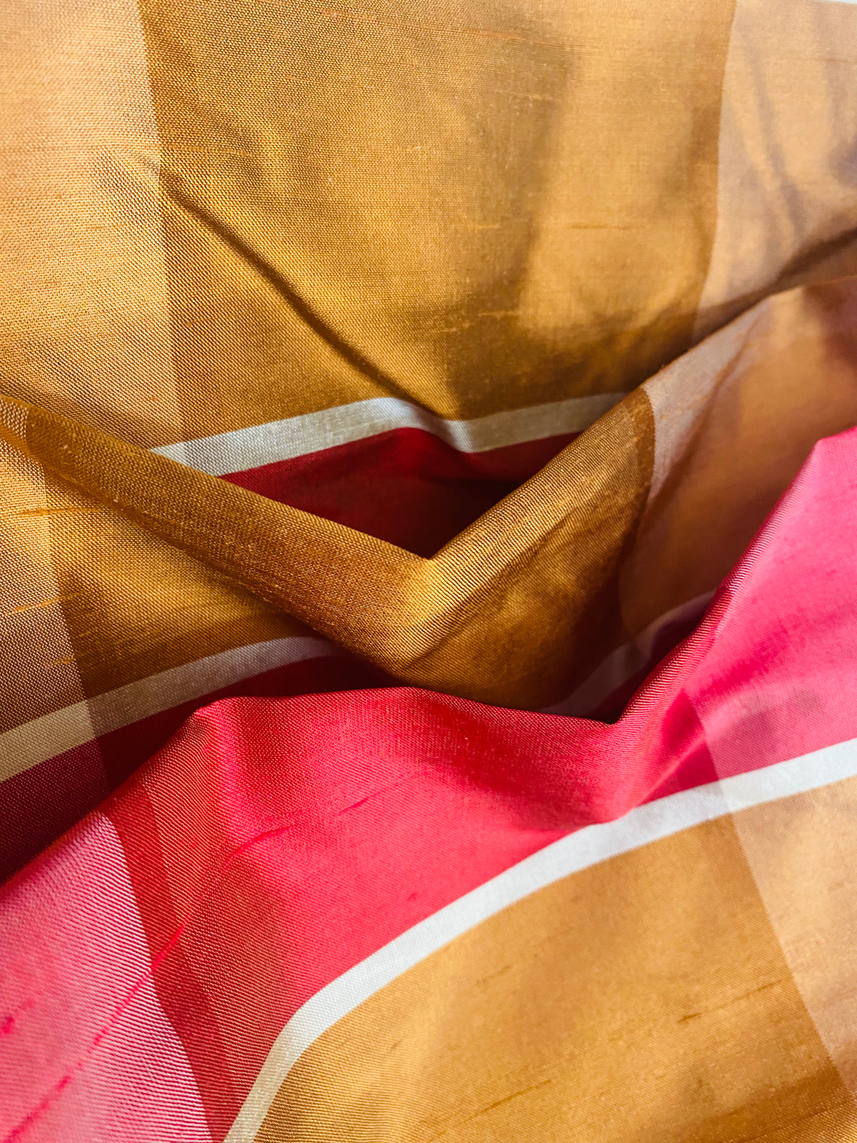 NEW Duchess Durango 100% Silk Dupioni Copper and Raspberry Plaid Tartan Fabric - Fancy Styles Fabric Pierre Frey Lee Jofa Brunschwig & Fils