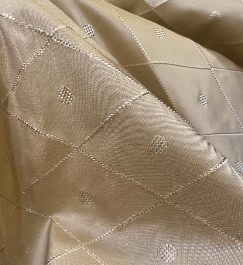 NEW Princess Perez 100% Silk Taffeta Diamond and Dot Motif Beige Fabric