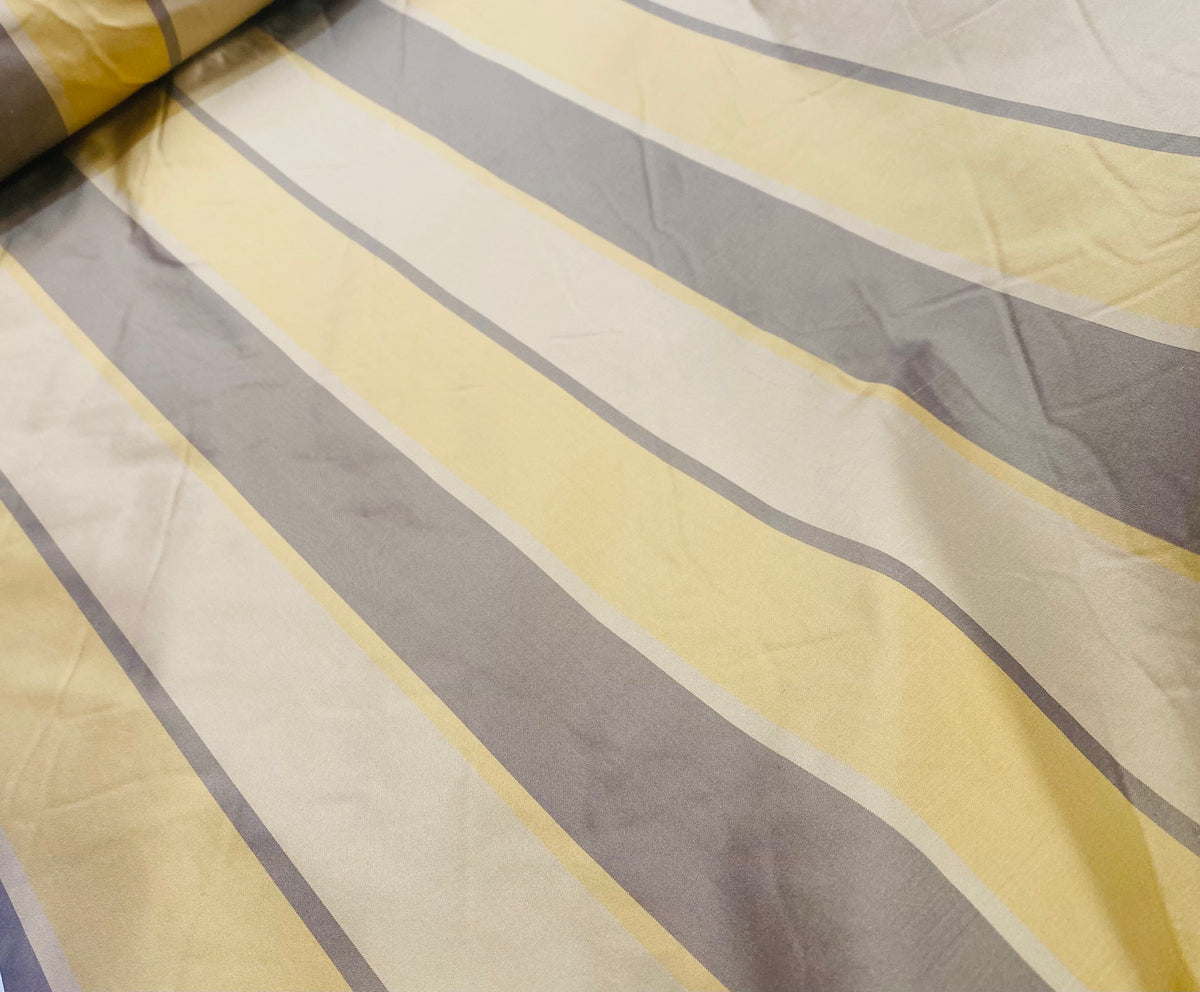 NEW Lady Mira Yellow, Champagne and Gray Stripe 100% Silk Taffeta Fabric - Fancy Styles Fabric Pierre Frey Lee Jofa Brunschwig & Fils