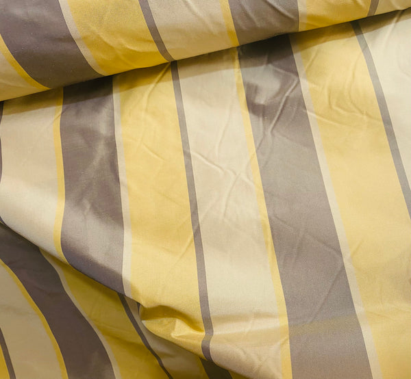 NEW Lady Mira Yellow, Champagne and Gray Stripe 100% Silk Taffeta Fabric - Fancy Styles Fabric Pierre Frey Lee Jofa Brunschwig & Fils