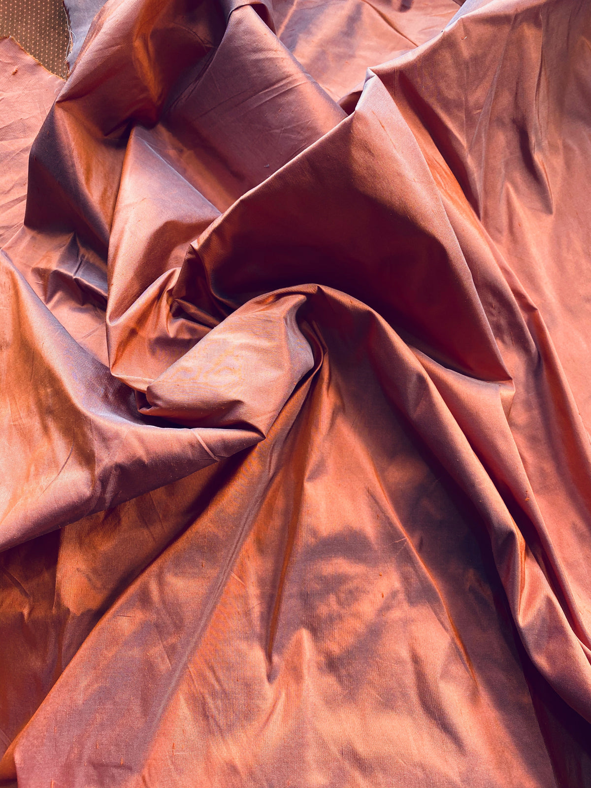 1 Yard Remnant- Duchess Mable 100% Silk Dupioni Fabric in Salmon Orange with Grey Iridescence - Fancy Styles Fabric Pierre Frey Lee Jofa Brunschwig & Fils
