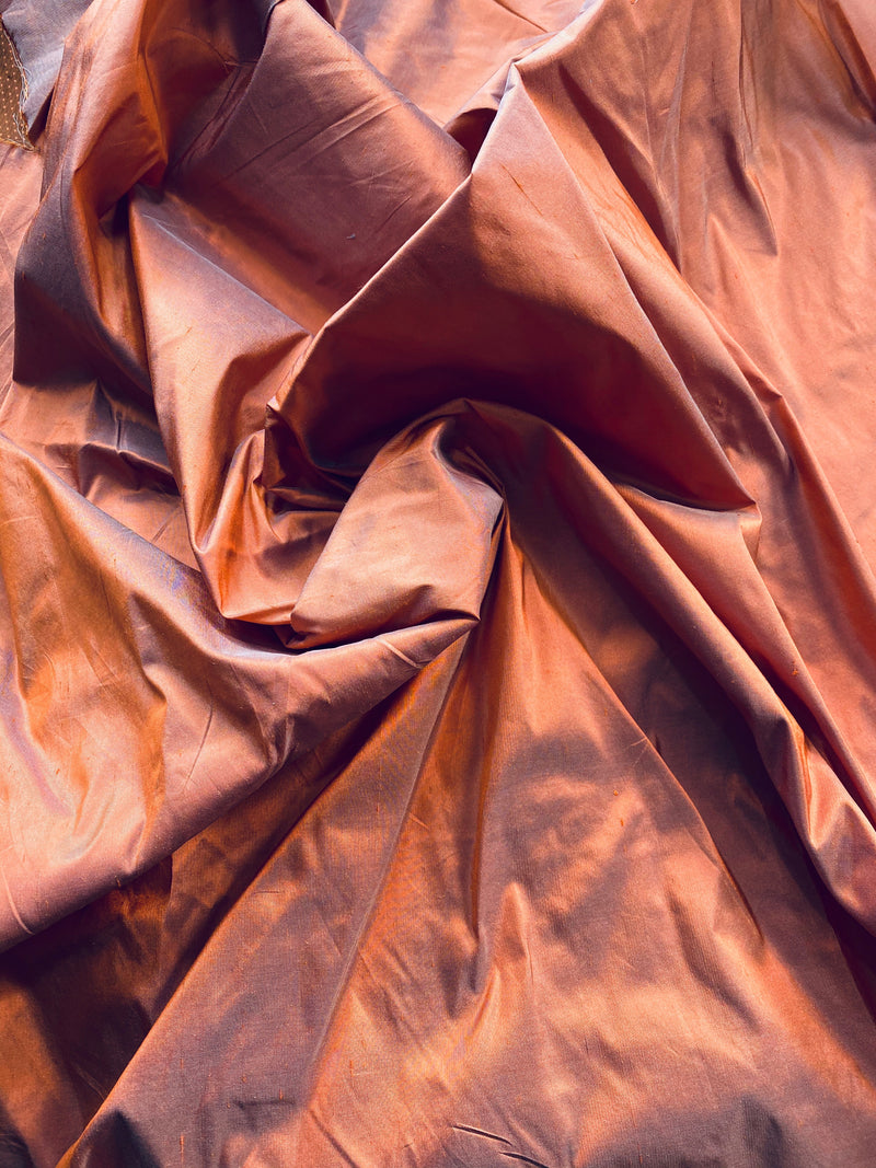1 Yard Remnant- Duchess Mable 100% Silk Dupioni Fabric in Salmon Orange with Grey Iridescence - Fancy Styles Fabric Pierre Frey Lee Jofa Brunschwig & Fils