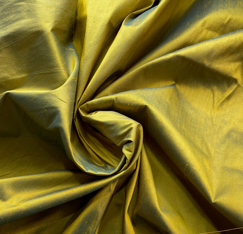 NEW Duchess Mable Designer 100% Silk Dupioni Fabric in Solid Electric Yellow with Teal Iridescence - Fancy Styles Fabric Pierre Frey Lee Jofa Brunschwig & Fils