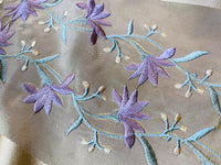NEW Duchess Adele Designer 100% Silk Taffeta Ribbon Stripe Embroidered Floral Fabric in Gold and Lavender - Fancy Styles Fabric Pierre Frey Lee Jofa Brunschwig & Fils