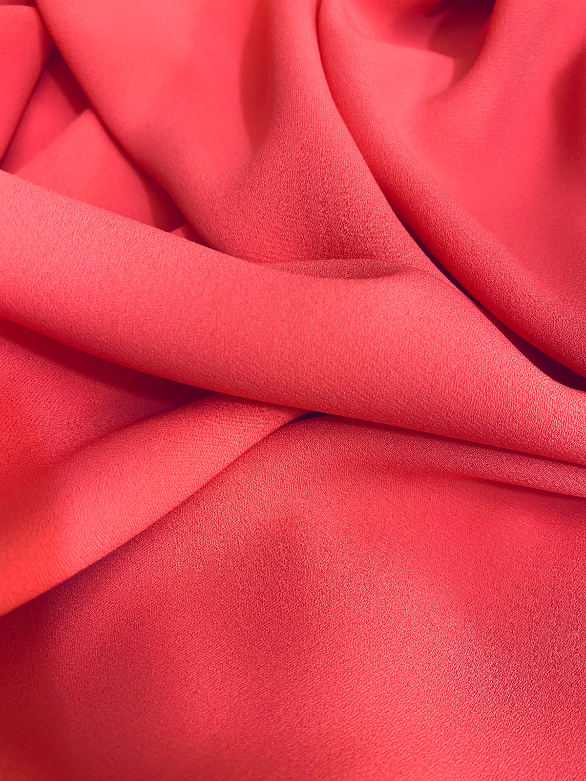 NEW Baroness De Leon Crepe Chiffon (Faux Silk Crepe) in Coral Synthetic - Fancy Styles Fabric Pierre Frey Lee Jofa Brunschwig & Fils
