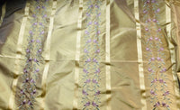 NEW Duchess Adele Designer 100% Silk Taffeta Ribbon Stripe Embroidered Floral Fabric in Gold and Lavender - Fancy Styles Fabric Pierre Frey Lee Jofa Brunschwig & Fils
