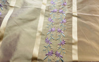 NEW Duchess Adele Designer 100% Silk Taffeta Ribbon Stripe Embroidered Floral Fabric in Gold and Lavender - Fancy Styles Fabric Pierre Frey Lee Jofa Brunschwig & Fils