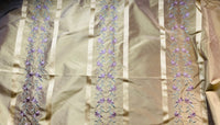 NEW Duchess Adele Designer 100% Silk Taffeta Ribbon Stripe Embroidered Floral Fabric in Gold and Lavender - Fancy Styles Fabric Pierre Frey Lee Jofa Brunschwig & Fils