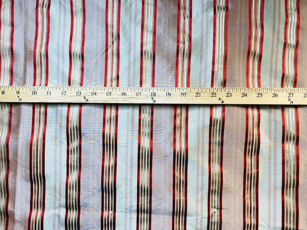 NEW Miss Charlotte Designer 100% Silk Dupioni Fabric with Red, Pink, Gold, & Copper Ribbon Stripes - Fancy Styles Fabric Pierre Frey Lee Jofa Brunschwig & Fils
