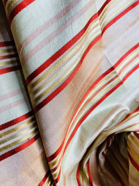 NEW Miss Charlotte Designer 100% Silk Dupioni Fabric with Red, Pink, Gold, & Copper Ribbon Stripes - Fancy Styles Fabric Pierre Frey Lee Jofa Brunschwig & Fils
