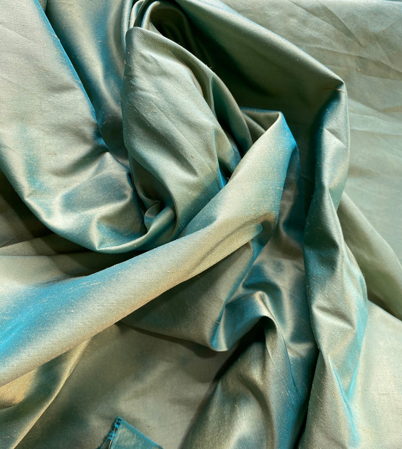 NEW Duchess Mable Designer 100% Silk Dupioni Fabric in Light Turquoise with Peach Iridescence - Fancy Styles Fabric Pierre Frey Lee Jofa Brunschwig & Fils