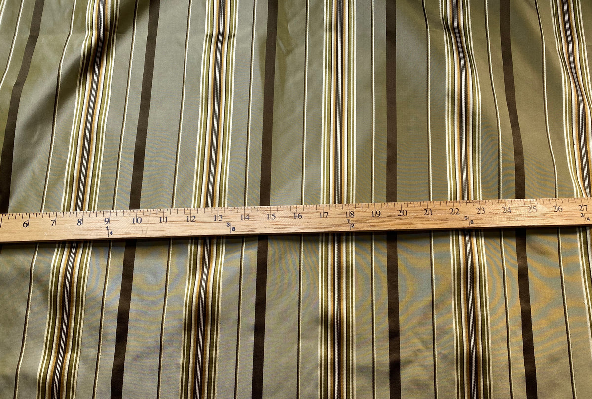 NEW Lady Grace Designer 100% Silk Fabric with Tone on Tone Olive Green & Gold Ribbon Stripes - Fancy Styles Fabric Pierre Frey Lee Jofa Brunschwig & Fils