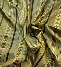 NEW Lady Grace Designer 100% Silk Fabric with Tone on Tone Olive Green & Gold Ribbon Stripes - Fancy Styles Fabric Pierre Frey Lee Jofa Brunschwig & Fils