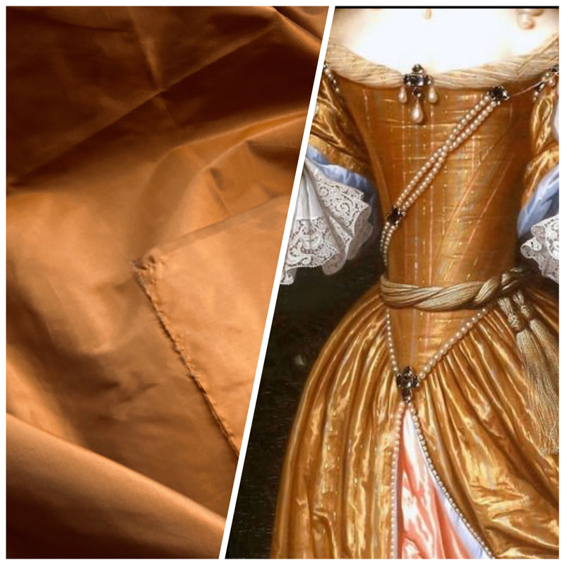 1 Yard Remnant- Lady Lisa Designer 100% Silk Taffeta Fabric in Copper with Gray Iridescence - Fancy Styles Fabric Pierre Frey Lee Jofa Brunschwig & Fils