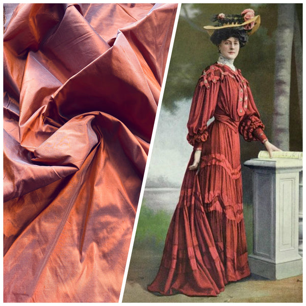 1 Yard Remnant- Duchess Mable 100% Silk Dupioni Fabric in Salmon Orange with Grey Iridescence - Fancy Styles Fabric Pierre Frey Lee Jofa Brunschwig & Fils