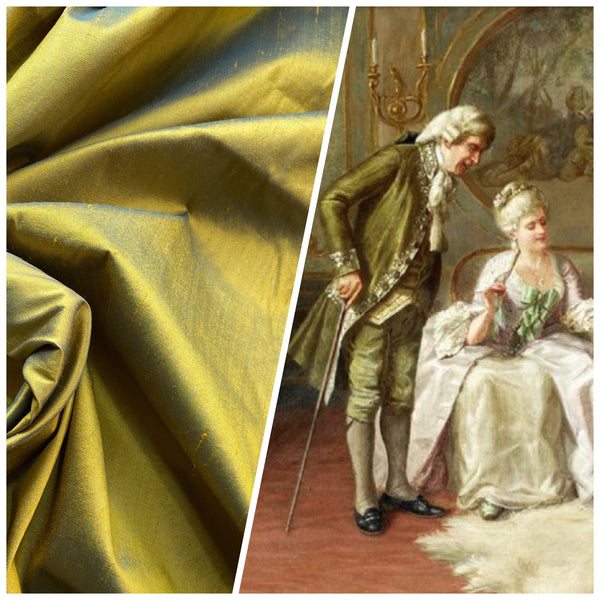 NEW Duchess Mable Designer 100% Silk Dupioni Fabric in Solid Electric Yellow with Teal Iridescence - Fancy Styles Fabric Pierre Frey Lee Jofa Brunschwig & Fils