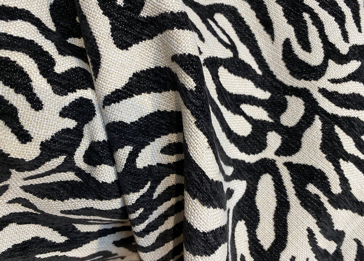 NEW Queen Claudia Designer Upholstery Heavyweight Burnout Zebra Chenille Fabric Black and White - Fancy Styles Fabric Pierre Frey Lee Jofa Brunschwig & Fils