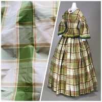 NEW Miss Dorothy Designer 100% Silk Taffeta Plaid Tartan Green & Cream Fabric - Fancy Styles Fabric Pierre Frey Lee Jofa Brunschwig & Fils
