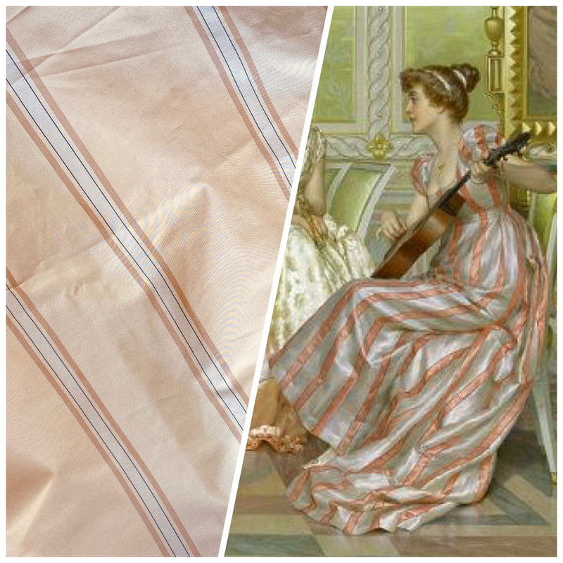 NEW Princess Stella Designer 100% Silk Taffeta Fabric in Peach & Cream - Fancy Styles Fabric Pierre Frey Lee Jofa Brunschwig & Fils