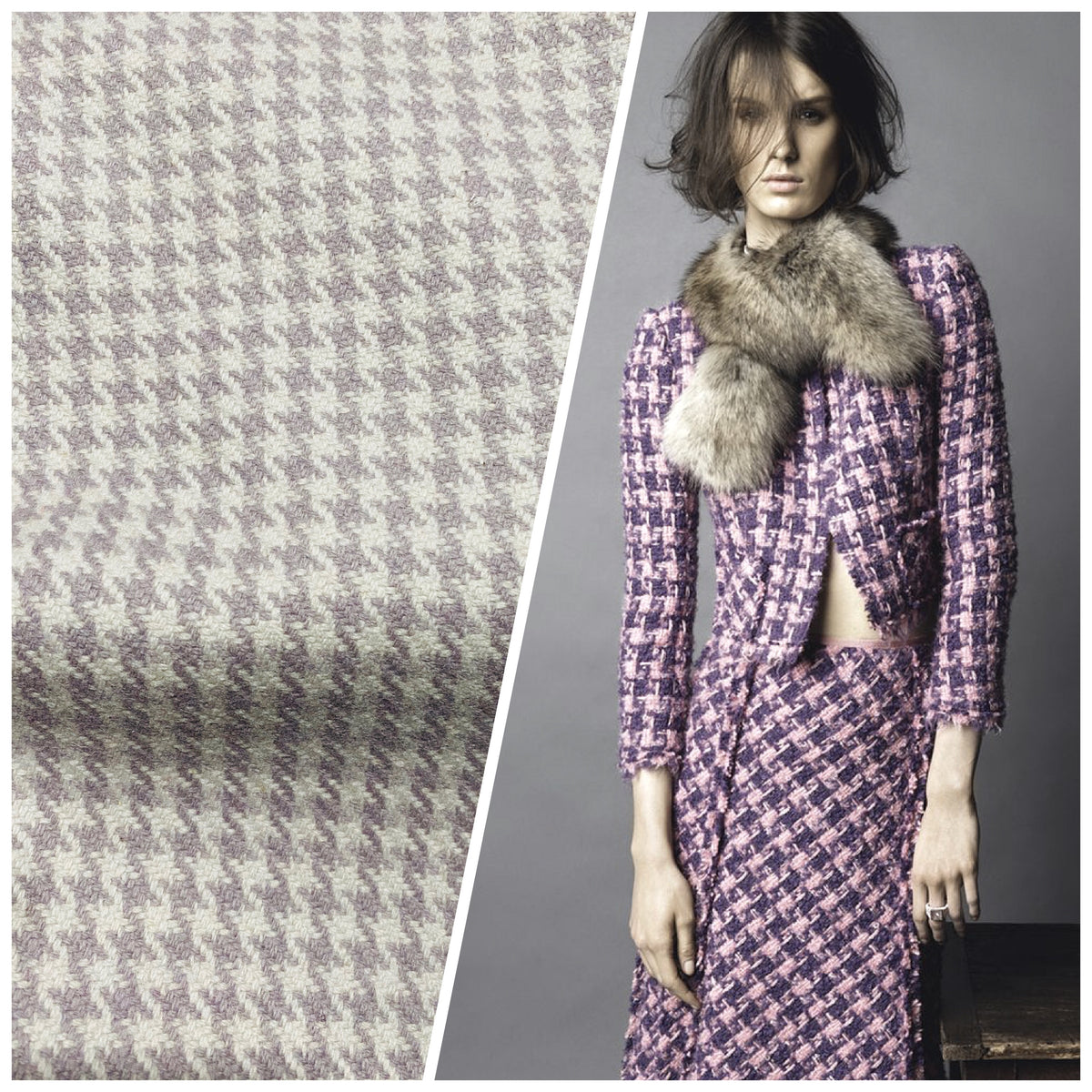 NEW Designer 100% Wool Houndstooth Fabric in Lavender and Cream - Fancy Styles Fabric Pierre Frey Lee Jofa Brunschwig & Fils