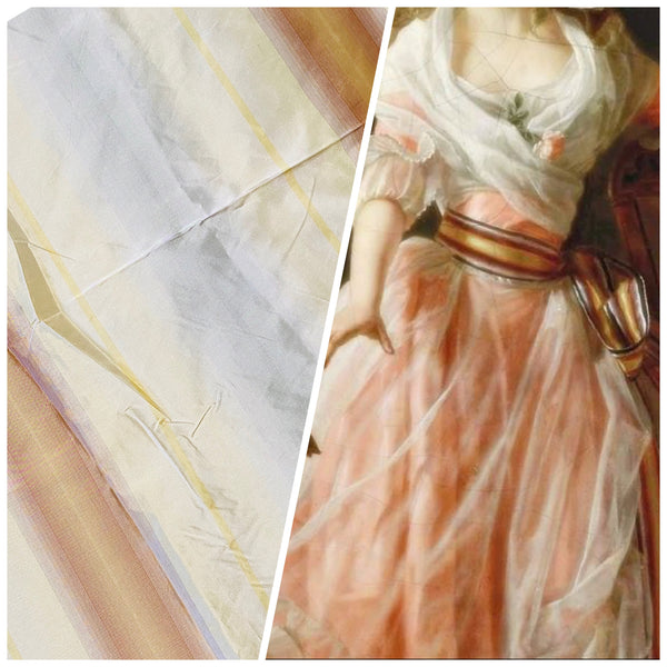 NEW Lady Skylar Designer 100% Silk Taffeta Fabric with Burnt Peach Yellow & Gray Blurry Stripes - Fancy Styles Fabric Pierre Frey Lee Jofa Brunschwig & Fils