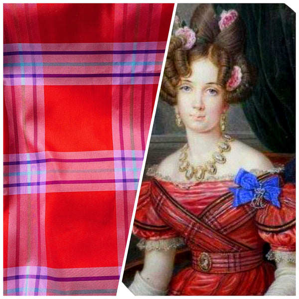 NEW Lady Alexandra 100% Silk Taffeta Red and Purple Plaid Tartan Fabric - Fancy Styles Fabric Pierre Frey Lee Jofa Brunschwig & Fils