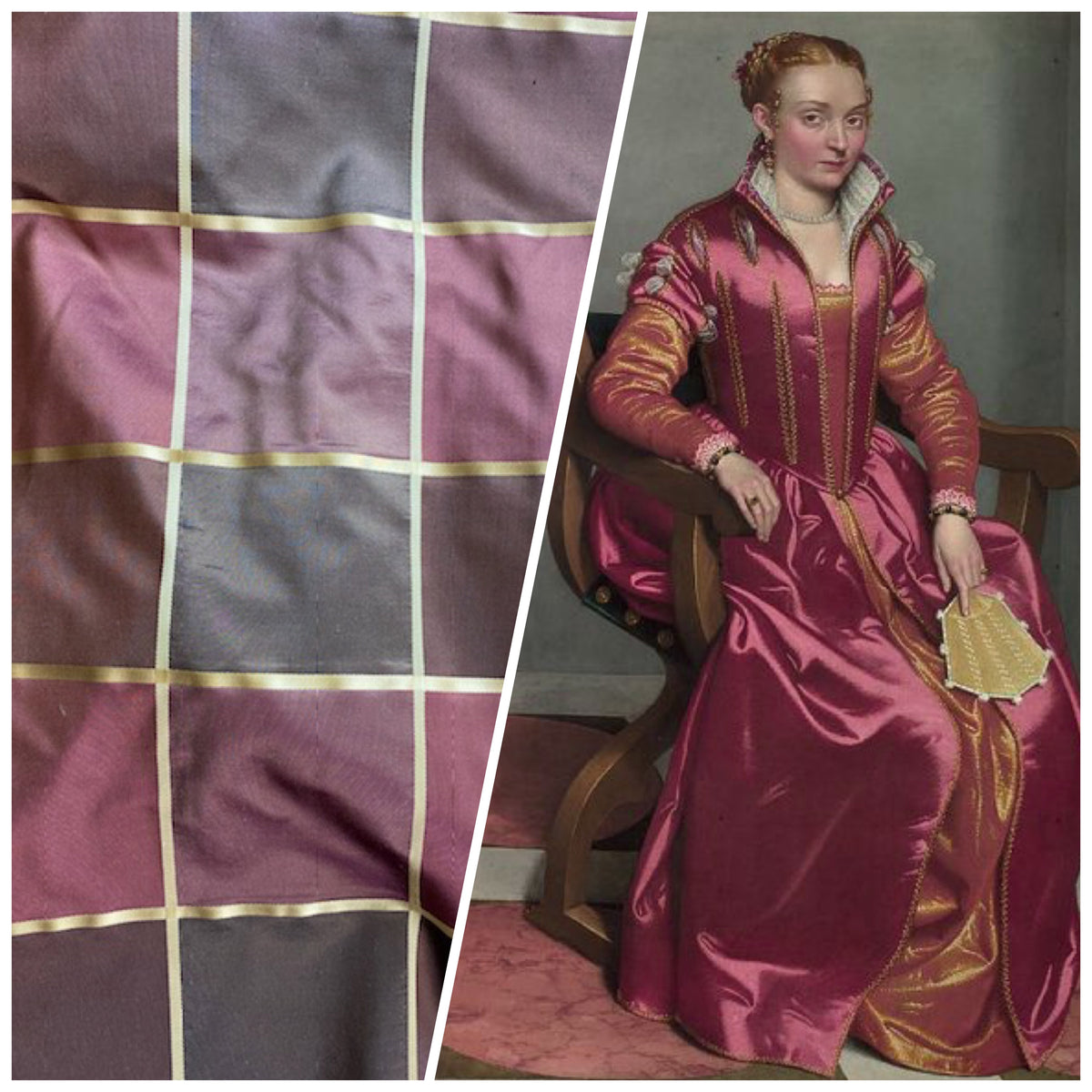 NEW Contessa Lucia 100% Silk Taffeta Plaid Tartan Berry and Gold Fabric - Fancy Styles Fabric Pierre Frey Lee Jofa Brunschwig & Fils