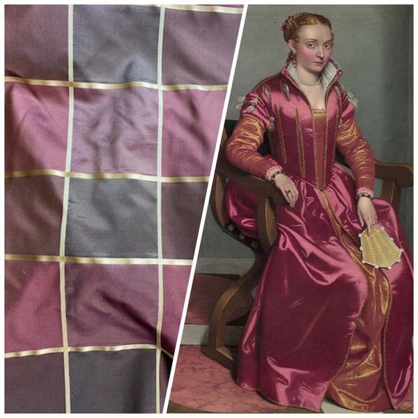 NEW Contessa Lucia 100% Silk Taffeta Plaid Tartan Berry and Gold Fabric - Fancy Styles Fabric Pierre Frey Lee Jofa Brunschwig & Fils