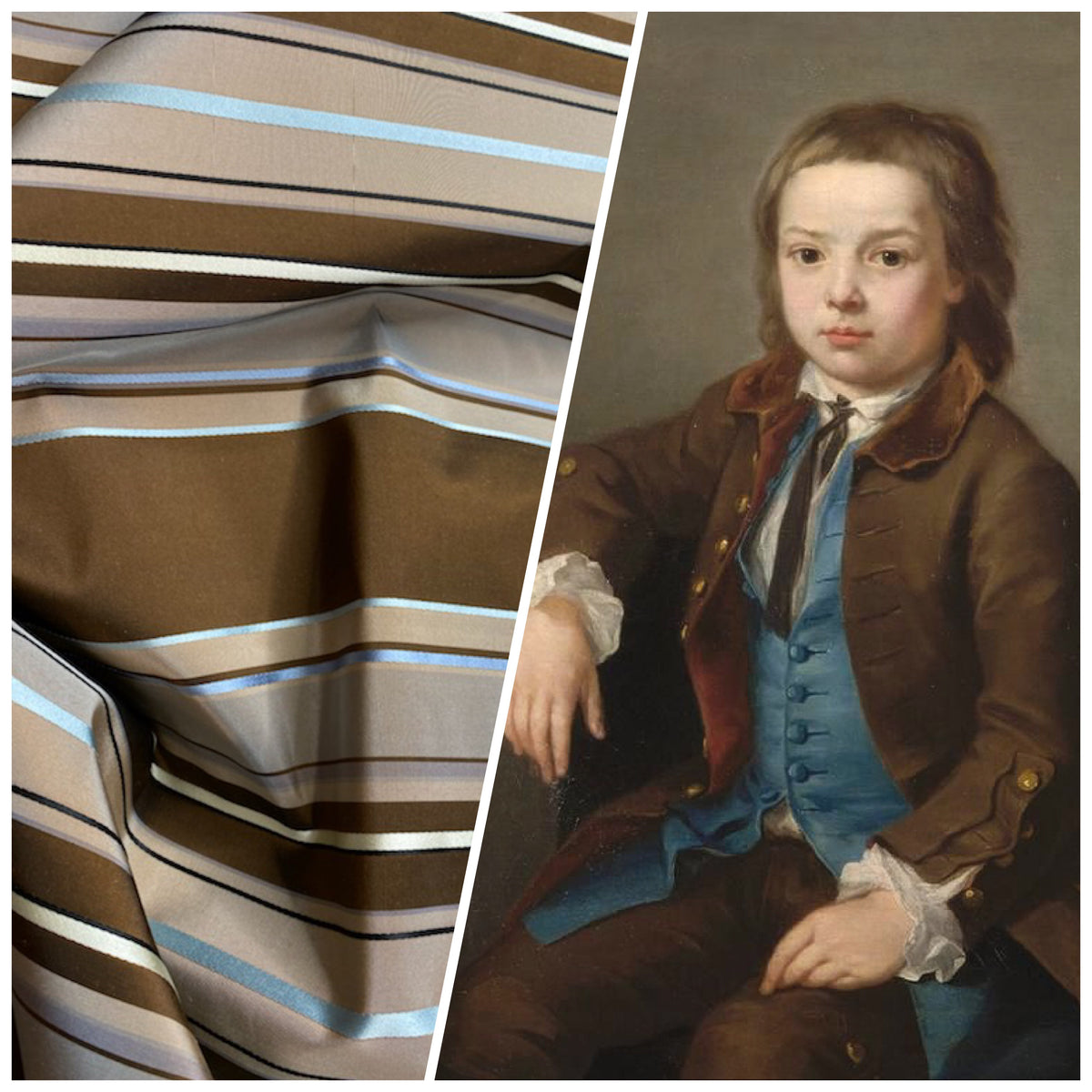 NEW Prince Francis 100% Silk Taffeta Fabric with Brown and Turquoise Blue Stripes - Fancy Styles Fabric Pierre Frey Lee Jofa Brunschwig & Fils