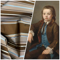 NEW Prince Francis 100% Silk Taffeta Fabric with Brown and Turquoise Blue Stripes - Fancy Styles Fabric Pierre Frey Lee Jofa Brunschwig & Fils