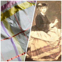 NEW Duchess Philippa 100% Silk Taffeta Plaid Tartan with Satin Ribbon Stripes in Light Blue, Lavender, Salmon, and Pink - Fancy Styles Fabric Pierre Frey Lee Jofa Brunschwig & Fils