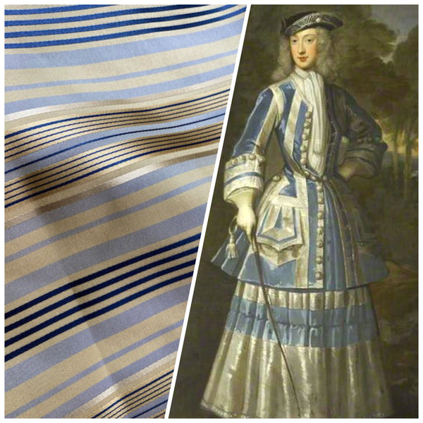 NEW Sir Thomas 100% Silk Taffeta Fabric with Pastel Blue, Cream, and Navy Stripes - Fancy Styles Fabric Pierre Frey Lee Jofa Brunschwig & Fils