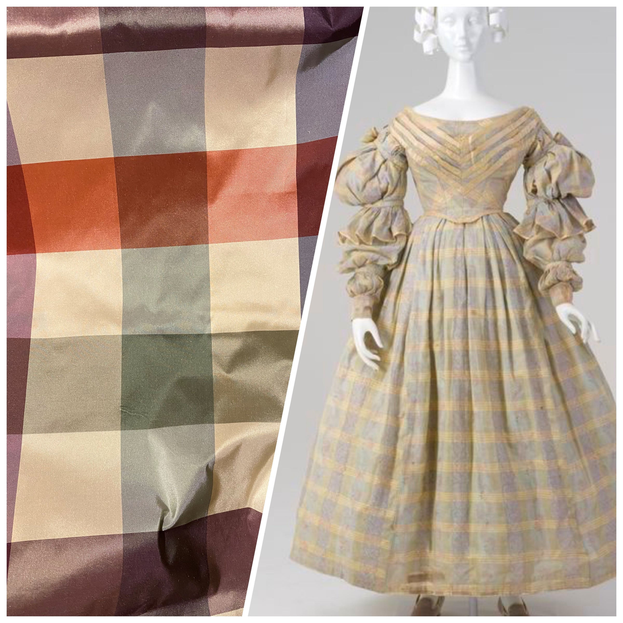 New Lady Emma 100% Silk Taffeta Plaid Tartan Check Autumn Rainbow Fabric-  SB_1_11