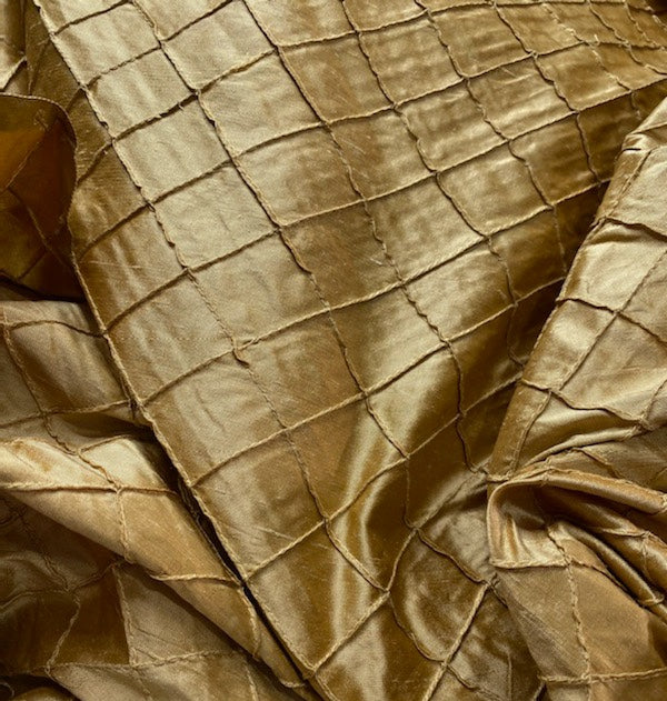 NEW Lady Morgan 100% Silk Dupioni Fabric with Pintucked Squares in Gold - Fancy Styles Fabric Pierre Frey Lee Jofa Brunschwig & Fils