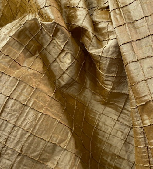NEW Lady Morgan 100% Silk Dupioni Fabric with Pintucked Squares in Gold - Fancy Styles Fabric Pierre Frey Lee Jofa Brunschwig & Fils