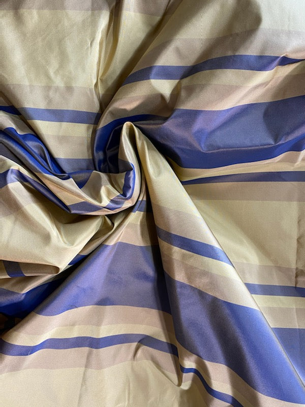 NEW Anabella's 100% Silk Taffeta Fabric with Periwinkle and Ecru Stripes - Fancy Styles Fabric Pierre Frey Lee Jofa Brunschwig & Fils